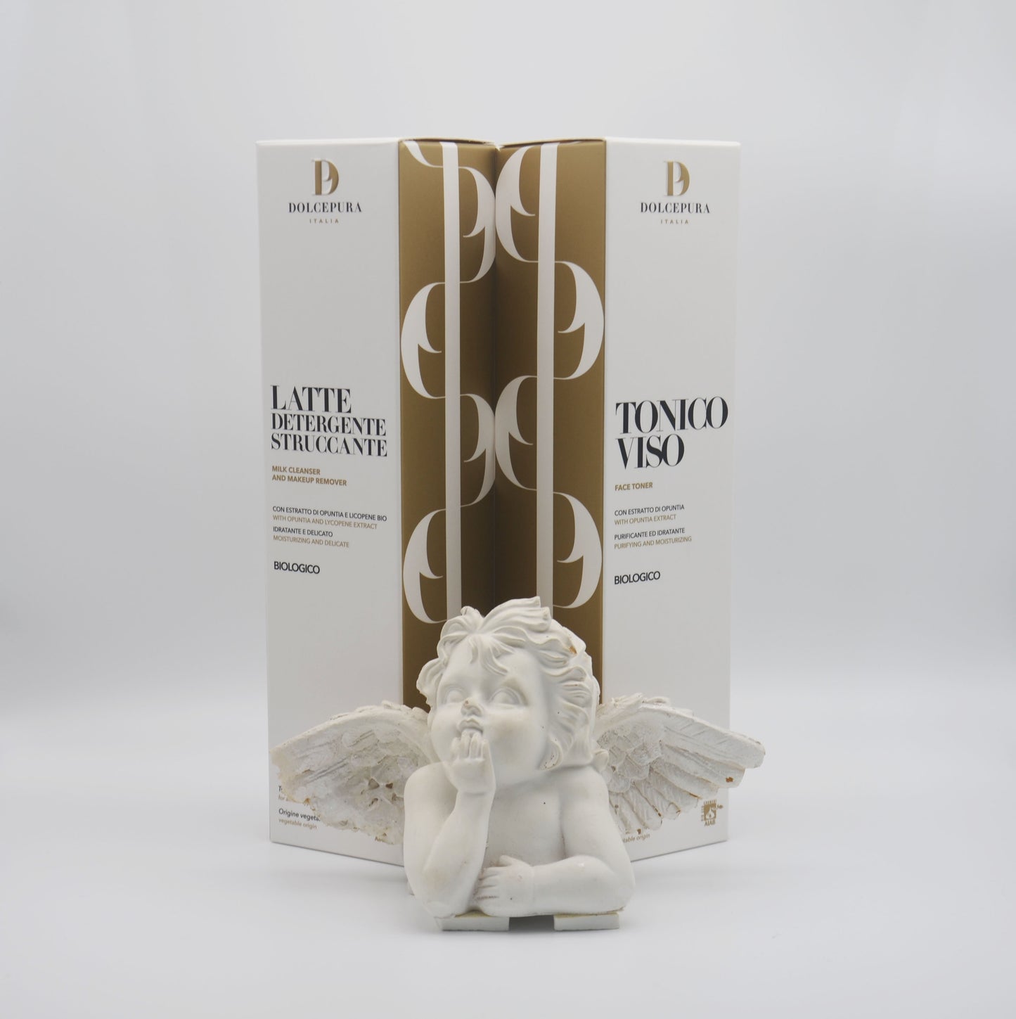 Set DolcePura "DETERGENZA" pentru FAȚĂ (lapte demachiant si tonic) cu extract de opuntia și licopen (cu licență), organic pe bază de plante, pentru toate tipurile de piele. Produse realizate manual în Italia